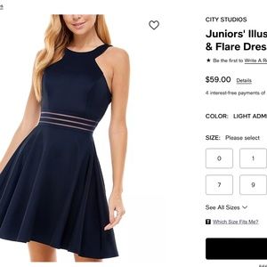 Juniors' Illusion-Waist Blue Fit & Flare Dress